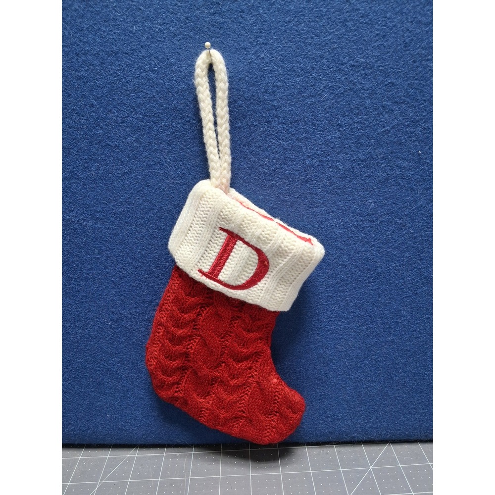 Unbranded Christmas Stocking Red White Cable Knit Monogram Letter D 7 Inch